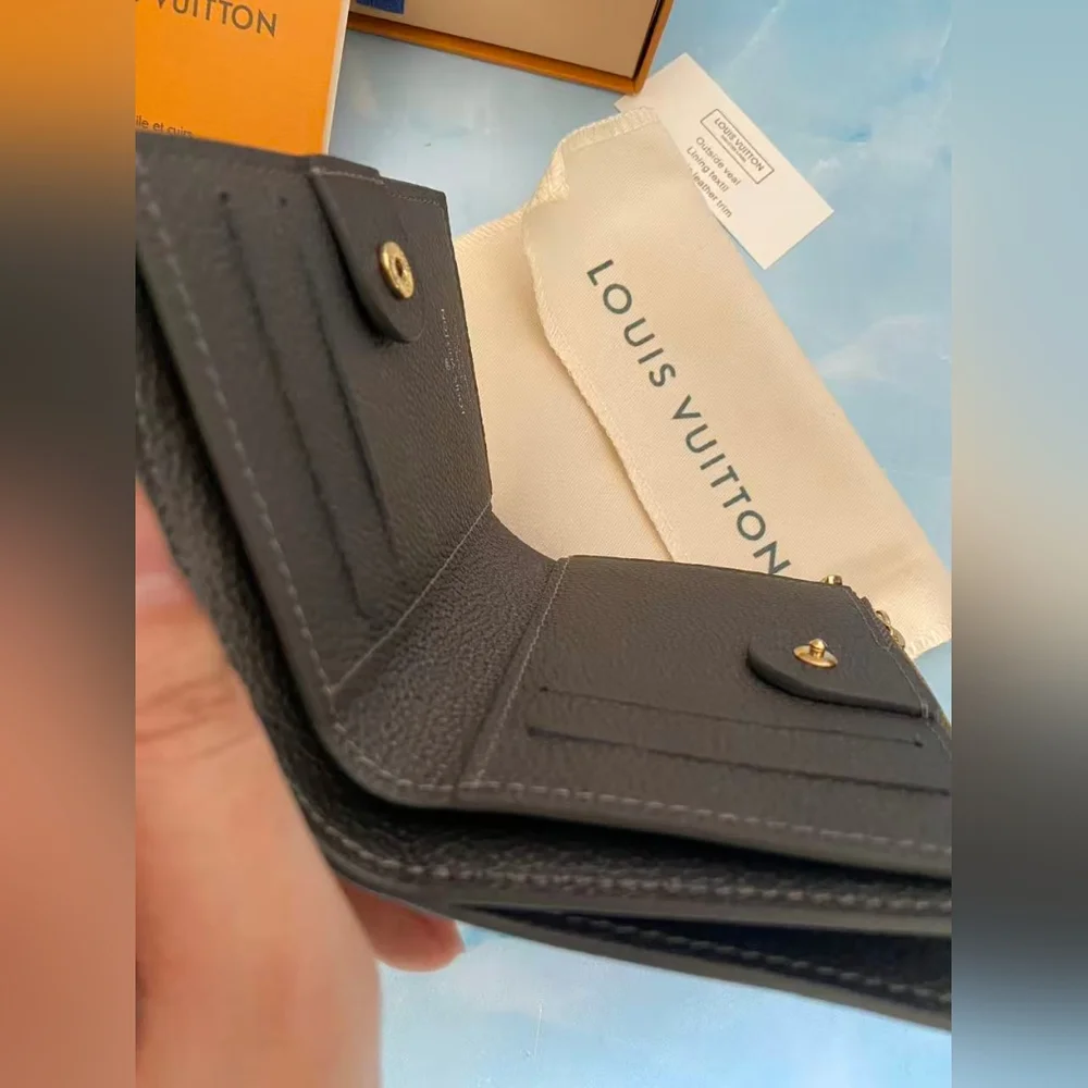 Louis Vuitton Black Embossed Monogram Compact Wallet with Gold Charm - Picture 5 of 11